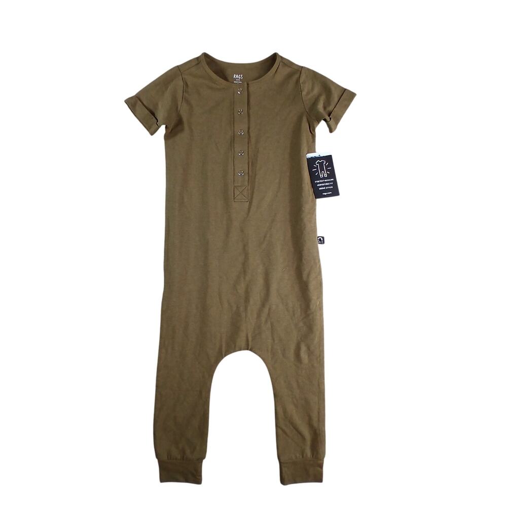 Rags To Raches One Piece Jumper Toddler 3/4T Green Solid Henley USA Made NWT